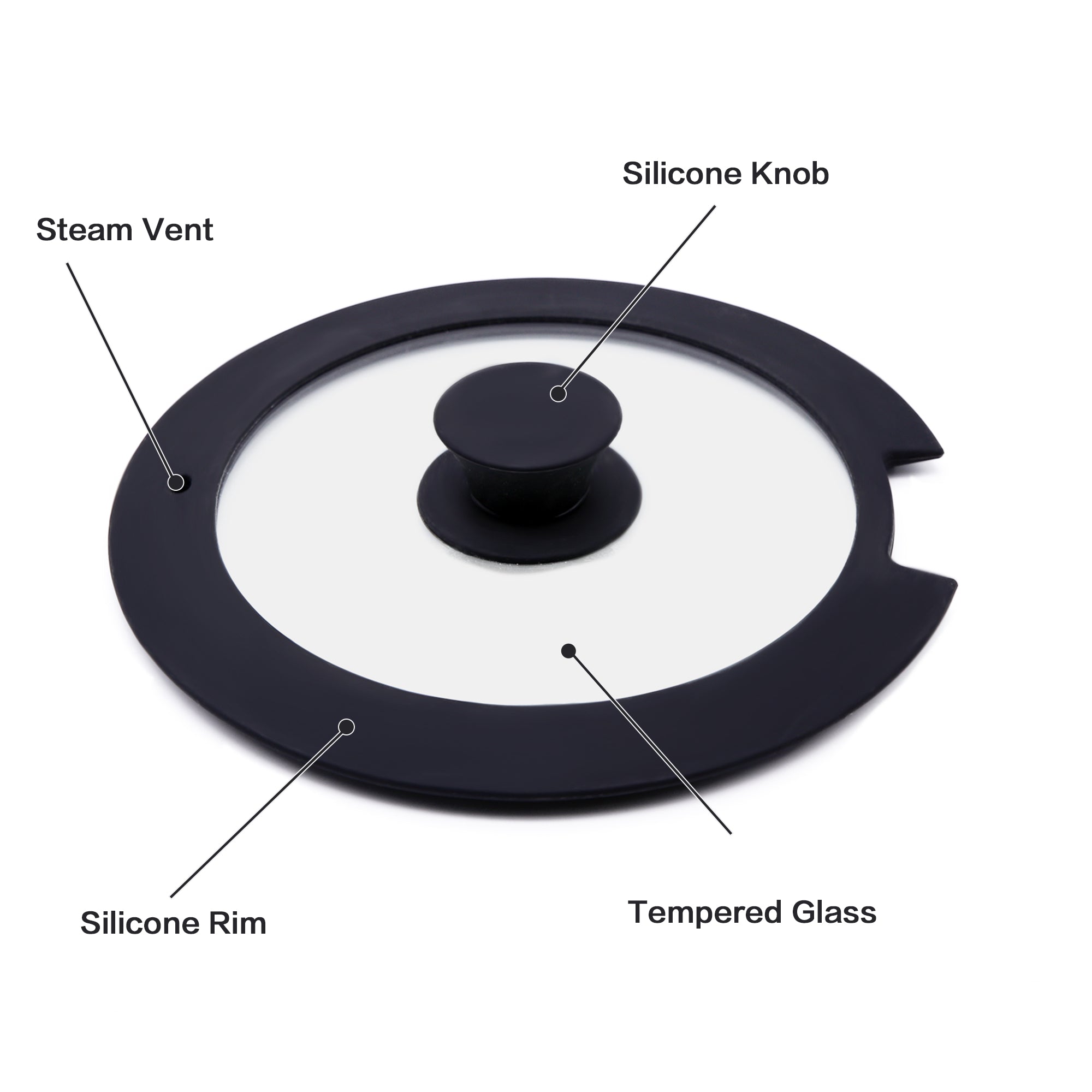 SILICONE GLASS LID FOR DETACHABLE PAN HANDLE-NOTCHED RIM