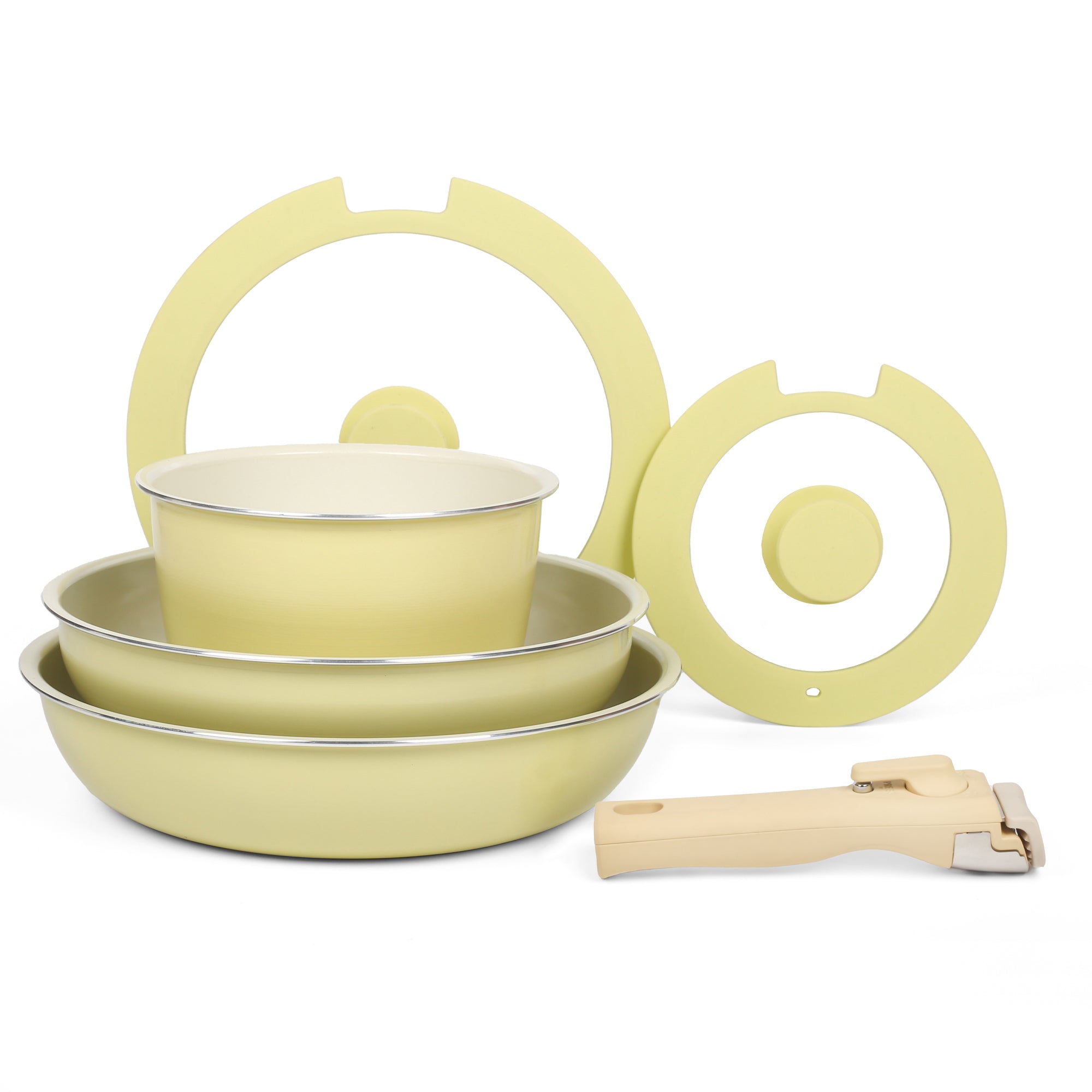 Detachable Handle Aluminium Pot Set, 6-Piece Lightweight Cooking Pans