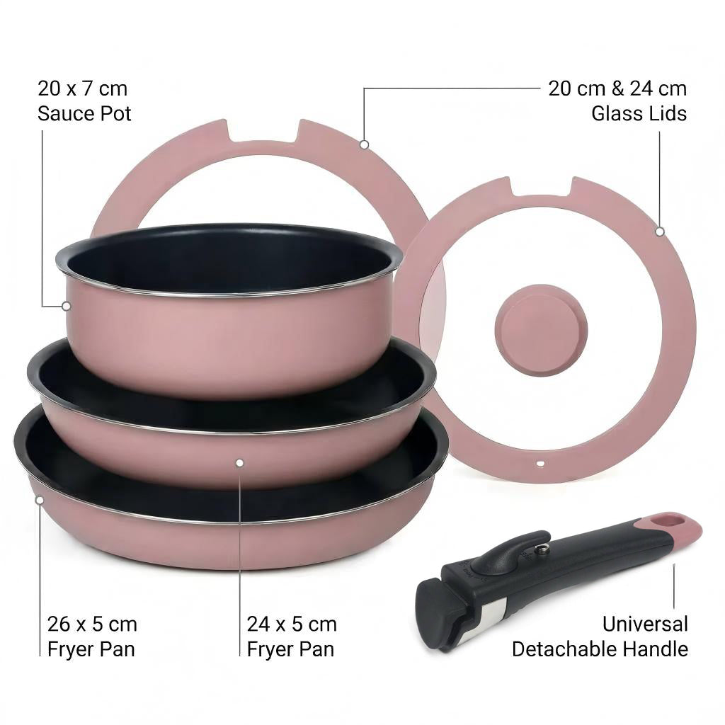 Morandi Colors Non Stick Cookware Set with Detachable pan hanle