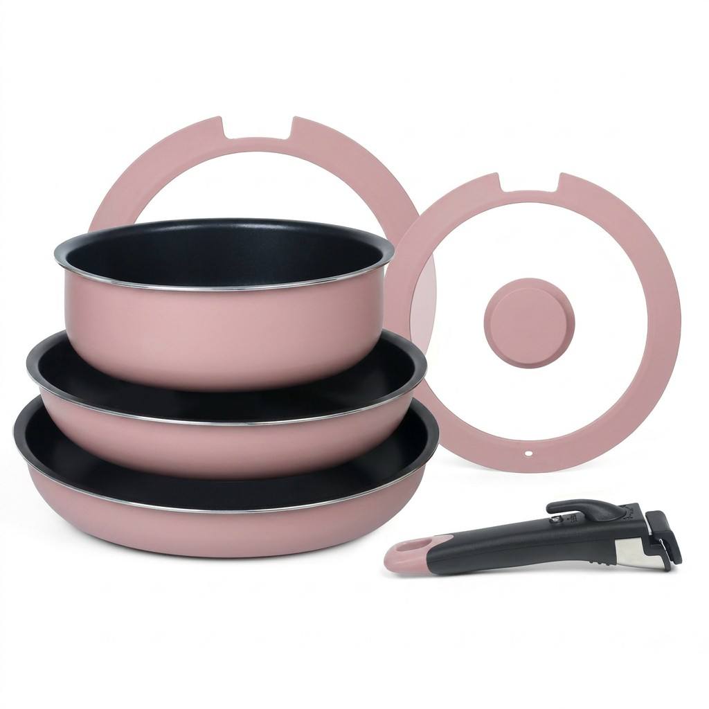 Morandi Colors Non Stick Cookware Set with Detachable pan hanle