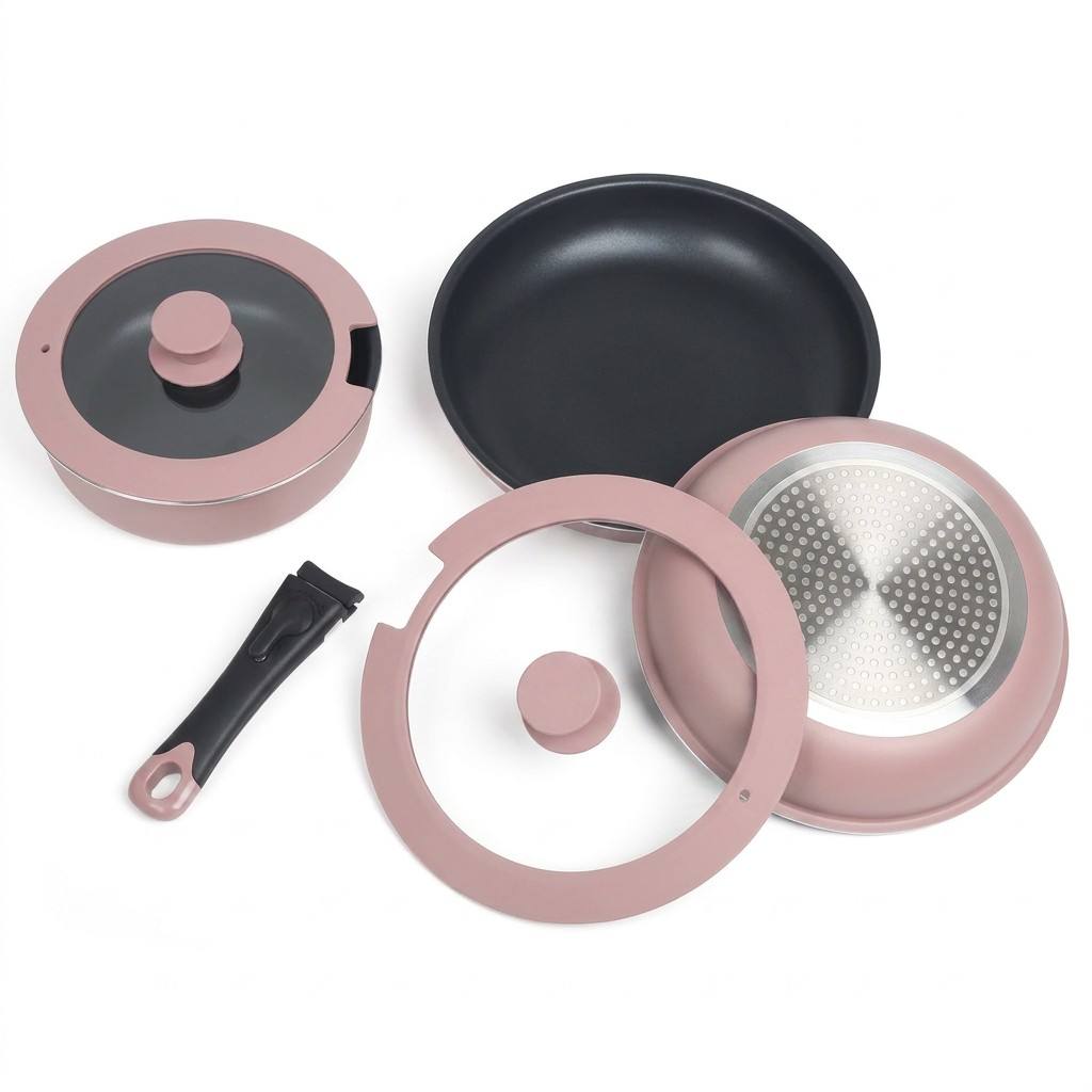 Morandi Colors Non Stick Cookware Set with Detachable pan hanle